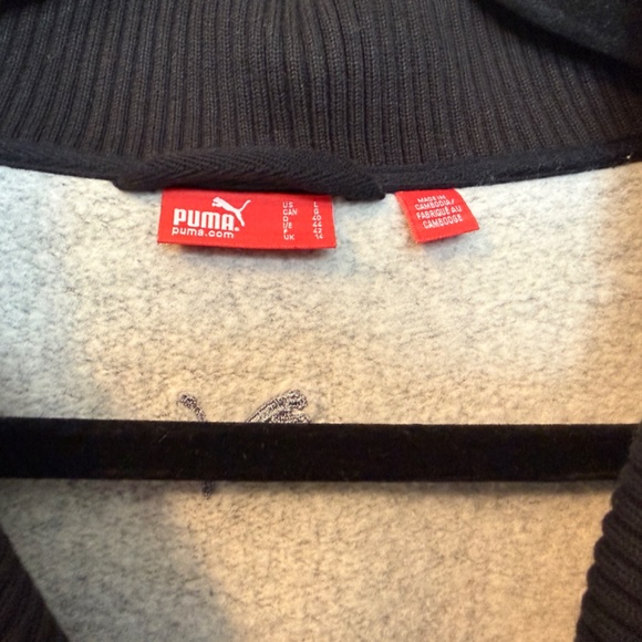 Puma Heather Gray Zip Up & Snap Sweater Size Large w/Black Wide Collar Accent - Picture 8 of 11